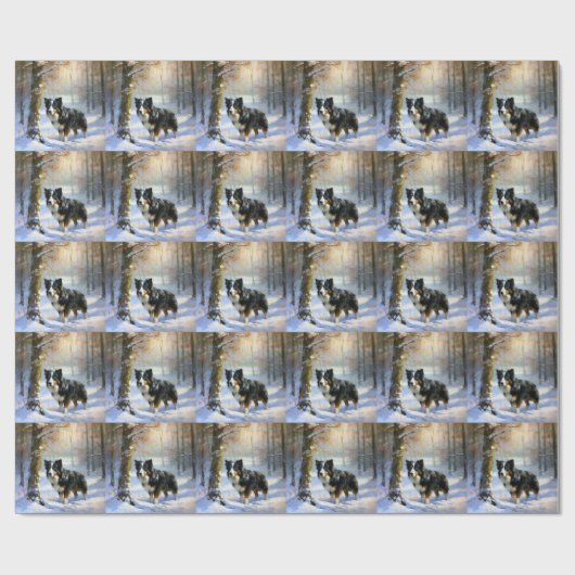 Border Collie Laat het sneeuwen Kerstmis Cadeaupapier (Vlak)