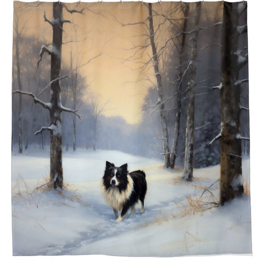 Border Collie Laat het sneeuwen Kerstmis Douchegordijn (Voorkant)