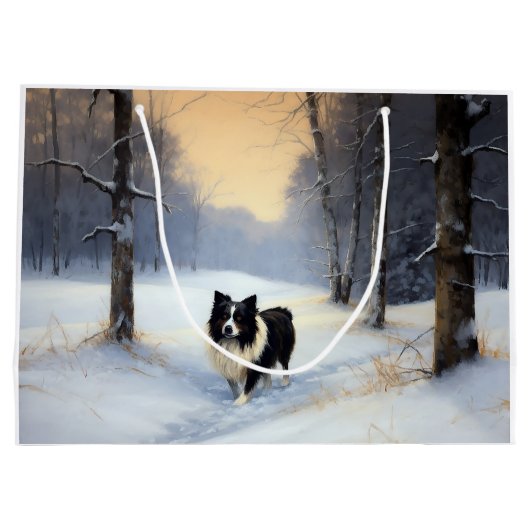 Border Collie Laat het sneeuwen Kerstmis Groot Cadeauzakje (Achterkant)
