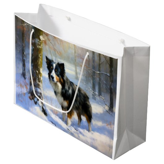 Border Collie Laat het Sneeuwen Kerstmis Groot Cadeauzakje (Voorkant Gekanteld)