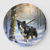 Border Collie Laat het sneeuwen Kerstmis Grote Klok (Voorkant)