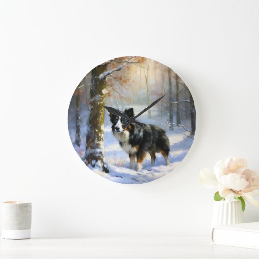 Border Collie Laat het sneeuwen Kerstmis Grote Klok (Huis)