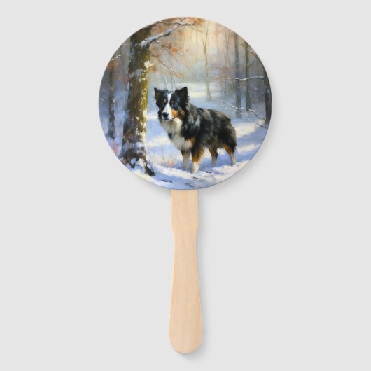 Border Collie Laat het sneeuwen Kerstmis Handwaaier (Achterkant)