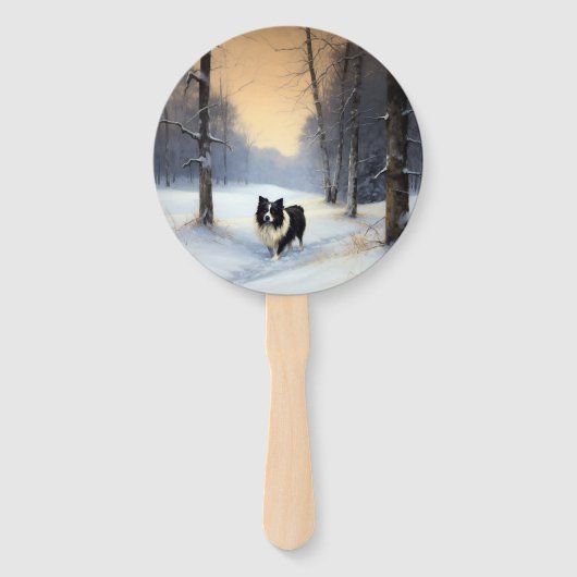 Border Collie Laat het sneeuwen Kerstmis Handwaaier (Achterkant)