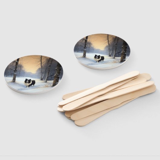 Border Collie Laat het sneeuwen Kerstmis Handwaaier (Niet-gemonteerd)