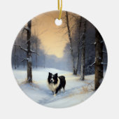 Border Collie Laat het sneeuwen Kerstmis Keramisch Ornament (Voorkant)