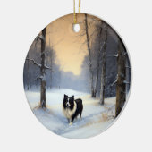 Border Collie Laat het sneeuwen Kerstmis Keramisch Ornament (Links)