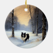 Border Collie Laat het sneeuwen Kerstmis Keramisch Ornament (Achterkant)