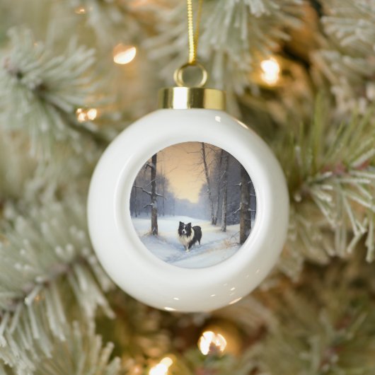 Border Collie Laat het sneeuwen Kerstmis Keramische Bal Ornament (Boom)