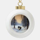 Border Collie Laat het sneeuwen Kerstmis Keramische Bal Ornament (Voorkant)