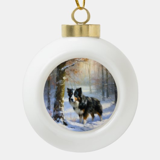 Border Collie Laat het Sneeuwen Kerstmis Keramische Bal Ornament (Voorkant)