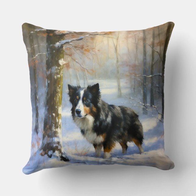 Border Collie Laat het sneeuwen Kerstmis Kussen (Achterkant)