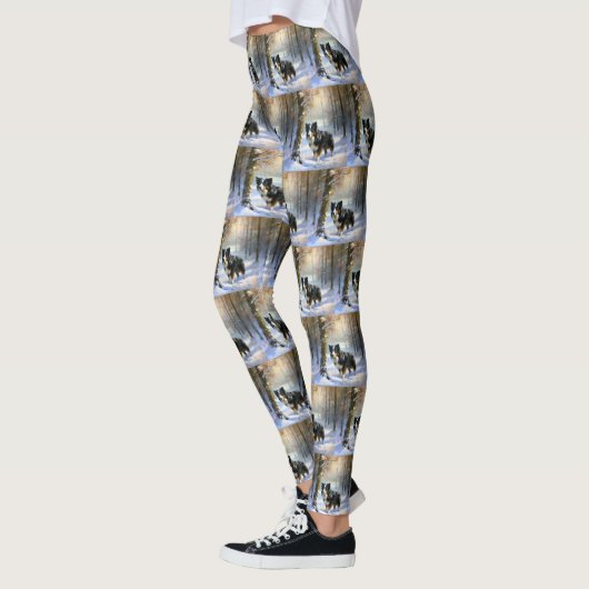 Border Collie Laat het sneeuwen Kerstmis Leggings (Links)