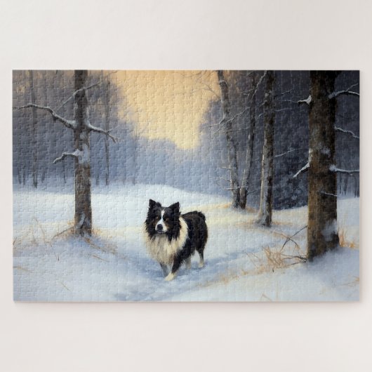 Border Collie Laat het sneeuwen Kerstmis Legpuzzel (Horizontaal)
