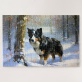 Border Collie Laat het sneeuwen Kerstmis Legpuzzel (Horizontaal)