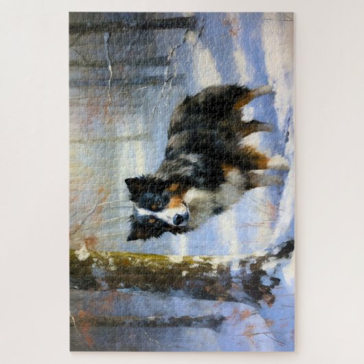 Border Collie Laat het sneeuwen Kerstmis Legpuzzel (Verticaal)