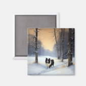Border Collie Laat het sneeuwen Kerstmis Magneet (Voorkant / Achterkant)