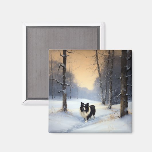 Border Collie Laat het sneeuwen Kerstmis Magneet (Voorkant / Achterkant)