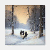 Border Collie Laat het sneeuwen Kerstmis Magneet (Voorkant)