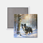 Border Collie Laat het sneeuwen Kerstmis Magneet (Voorkant / Achterkant)