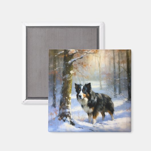 Border Collie Laat het sneeuwen Kerstmis Magneet (Voorkant / Achterkant)