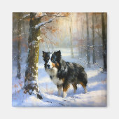 Border Collie Laat het sneeuwen Kerstmis Magneet (Voorkant)