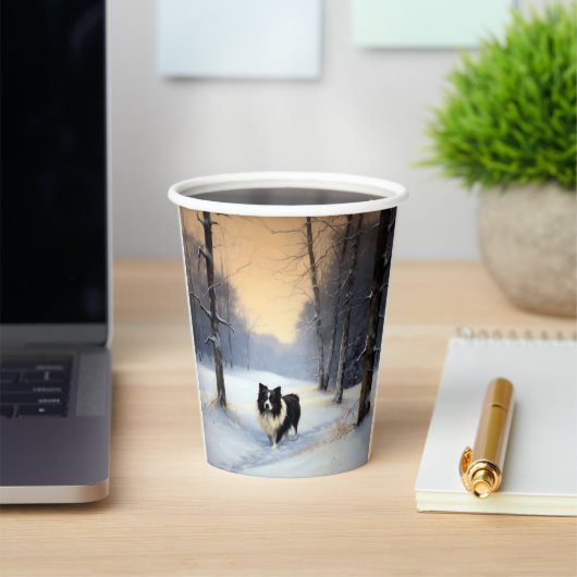 Border Collie Laat het sneeuwen Kerstmis Papieren Bekers (Insitu)