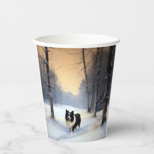 Border Collie Laat het sneeuwen Kerstmis Papieren Bekers (Voorkant)