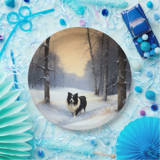 Border Collie Laat het sneeuwen Kerstmis Papieren Bordje (Feest)