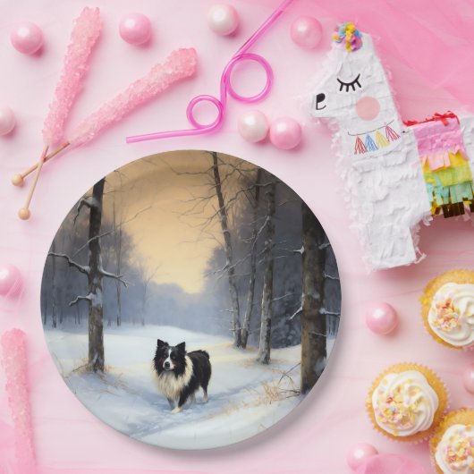 Border Collie Laat het sneeuwen Kerstmis Papieren Bordje (Feest)