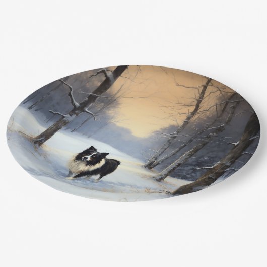 Border Collie Laat het sneeuwen Kerstmis Papieren Bordje (Gekanteld)