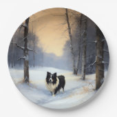 Border Collie Laat het sneeuwen Kerstmis Papieren Bordje (Voorkant)