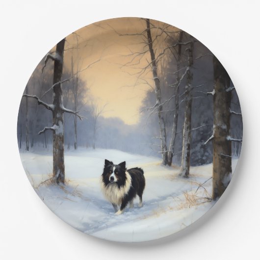 Border Collie Laat het sneeuwen Kerstmis Papieren Bordje (Voorkant)