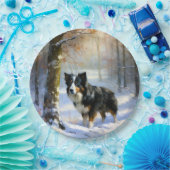 Border Collie Laat het sneeuwen Kerstmis Papieren Bordje (Feest)