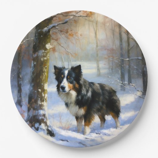 Border Collie Laat het sneeuwen Kerstmis Papieren Bordje (Voorkant)