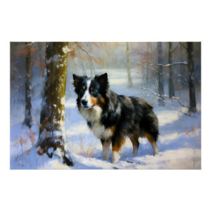 Border Collie Laat het sneeuwen Kerstmis Perfect Poster