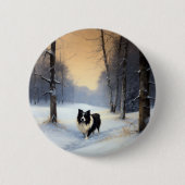 Border Collie Laat het sneeuwen Kerstmis Ronde Button 5,7 Cm (Voorkant)