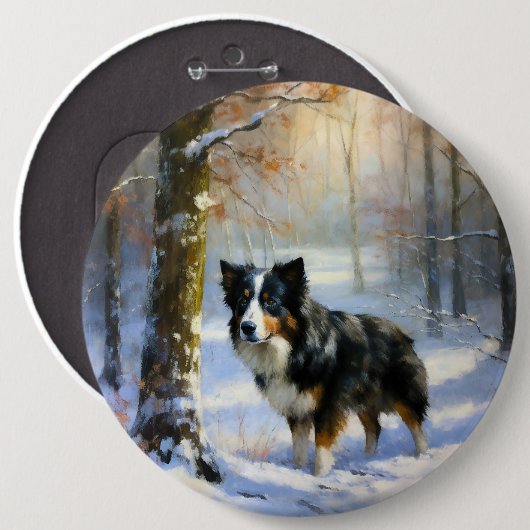 Border Collie Laat het sneeuwen Kerstmis Ronde Button 6,0 Cm (Voorkant /achterkant)