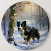 Border Collie Laat het sneeuwen Kerstmis Ronde Button 6,0 Cm (Voorkant)