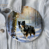 Border Collie Laat het sneeuwen Kerstmis Ronde Button 6,0 Cm (In situ)