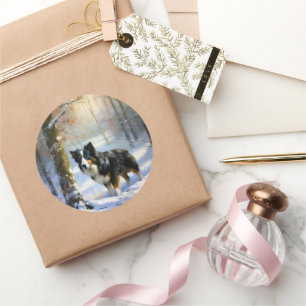 Border Collie Laat het sneeuwen Kerstmis Ronde Sticker