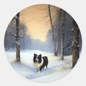 Border Collie Laat het Sneeuwen Kerstmis Ronde Sticker (Voorkant)