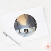 Border Collie Laat het Sneeuwen Kerstmis Ronde Sticker (Envelop)