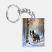 Border Collie Laat het sneeuwen Kerstmis Sleutelhanger (Voorkant Links)