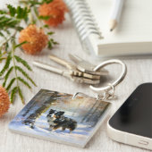 Border Collie Laat het sneeuwen Kerstmis Sleutelhanger (Voorkant Rechts)