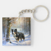 Border Collie Laat het sneeuwen Kerstmis Sleutelhanger (Achterkant)