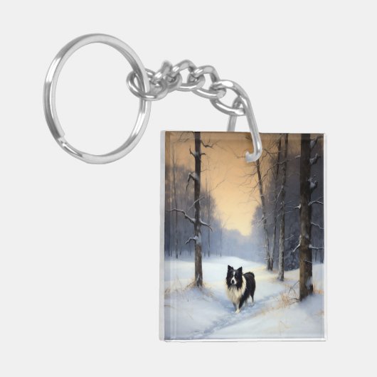 Border Collie Laat het sneeuwen Kerstmis Sleutelhanger (Voorkant Links)