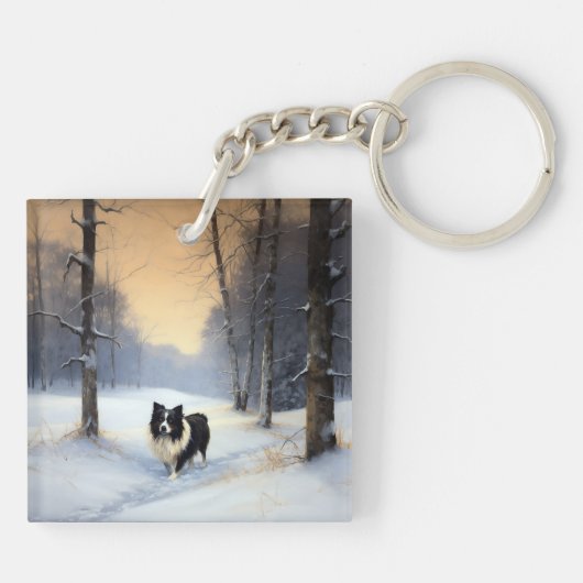Border Collie Laat het sneeuwen Kerstmis Sleutelhanger (Achterkant)