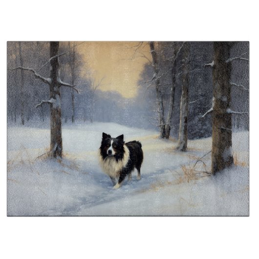 Border Collie Laat het sneeuwen Kerstmis Snijplank (Voorkant)