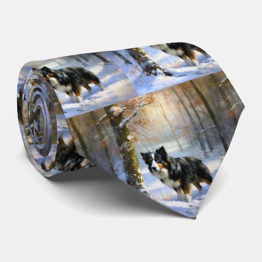 Border Collie Laat het sneeuwen Kerstmis Stropdas (Opgerold)